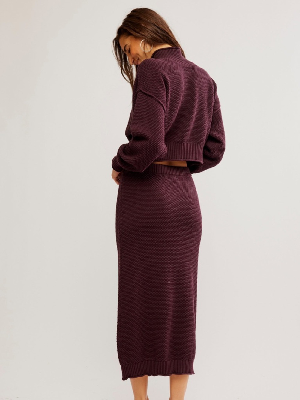 Free People Beach Vintage Wine Hailee Sweater Skirt Medium Knit Midi Boho L